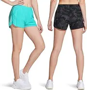 [ATHLIO] 2 Pack Women's Running Shorts with Pockets, Dry Fit Exercise Workout Shorts, Jogging Sports Athletic Shorts Mesh Liner