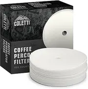 COLETTI Percolator Coffee Filters — Disc Coffee Filters for Percolators – for Bozeman, Butte, & Scoutmaster Camping Coffee Pot – Medical Grade Fiber, Perfectly Tasteless [100 Pack, Synthetic, 3.75”]