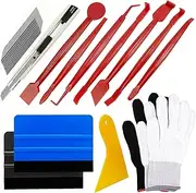Umaki Automotive Vinyl Wraps Tools Tint Film Kit with 2 Pairs Vinyl Wrap Gloves, 4inch Felt Squeegee, Scraper, Edge Trimmer, Black Utility Vinyl Knife