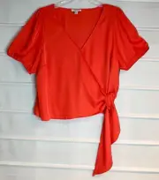 Nine West Orange Silky Tie Front SS V Neck Polyester Blouse XXL NWTS!