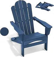 SYHAON Patio Adirondack Chair, Folding Adirondack Chairs, HDPE All-Weather Folding Adirondack Chairs, Outside Chairs, Stackable, Arm Rest, for Patio Backyard Porch Lawn Firepit Outdoor Chair (Navy)