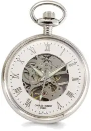 Charles Hubert Chrome-finish Off-White Ceramic Dial Pocket Watch