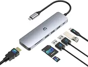 USB C Hub, TOTU USB C Docking Station 7 in 1 USB Hub Multiport Adapter with 4K HDMI, 100W PD, USB 3.0, 2 USB 2.0 and SD/TF Slot, Compatible with MacBook Pro Air and Type C Laptops