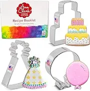 Birthday Cookie Cutters 3-Pc Set Made in USA by Ann Clark, Birthday Cake, Birthday Hat, Balloon
