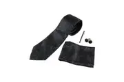 Mens Black Boho Paisley Matching Neck Tie, Pocket Square, Cuff Links And Tie Clip Set