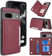 [iCoverCase] Compatible with Google Pixel 7 Case with Card Holder, Wallet Phone Case for Women Men [RFID Blocking] PU Leather Protective Wallet Case for Pixel 7 (Wine Red)