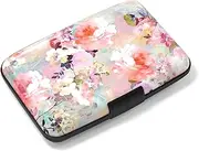 [Rimilak] Aluminuml Credit Card Holder, Mini Credit Card Wallet RFID Blocking Slim Metal Hard Case for Women Men, Pink Flower, S, Modern
