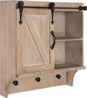 Cates Decorative Farmhouse Cabinet Wall Organizer with Sliding Barn Door and 3 K