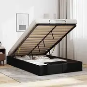 Ottoman Bed Frame Storage King Single Size, Metal Slats Base, Bedroom Furniture, Black Faux Leather BedHead, Wooden Portable Bed, Folding Bedframe