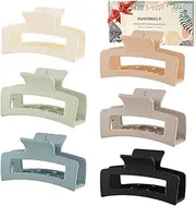 Auseibeely 6 Pack Square Claw Clips for Women Girls, 3.5" Medium Non-slip Rectangular Matte Claws Strong Jumbo Hair Styling Accessories for Thin Hair
