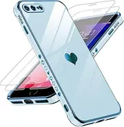 LeYi for iPhone-7 Plus iPhone-8 Plus Phone Case: with Tempered Glass Screen Protector [2 Pcs]+ Full Camera Lens Protection, Love Heart Plating Girly Shockproof Case for iPhone 7 Plus, Sierra Blue
