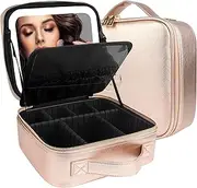 MOMIRA Travel Makeup Bag Cosmetic Bag Makeup Organizer Bag with Lighted Mirror, Adjustable Brightness in 3 Color Scenarios, Waterproof Makeup Train Case - Champagne