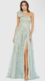 Mac Duggal Sage Green Embellished One Shoulder A-line Long Gown $798