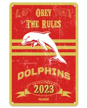Dolphins NRL Retro Tin Wall Sign Obey The Rules