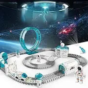 Space Toys, 204 pcs Train Sets with Mini Star Projector for Kids, Toy Car and 2 Astronaut Minifigures, Christmas Birthday Gifts for 3 4 5 6 7 8 9 10 Year Old Boy/Girl