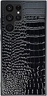 Samsung S23 Ultra Case 6.8 inch for Women, DMaos Crocodile Synthetic Patent Leather Cover, Classic Alligator Fashion - Black