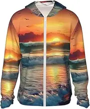 [LHBWCVN] UPF 50+ Light Jacket Full Zip Sun Protection Hoodie for Women Men Long Sleeve Sunset Seaside Sun Shirts