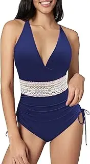 [Generic] Women's Slim Fit Swimsuit with Breast Pad Without Brackets Retro Pleated Gathering Retro Swimsuit Bikini Styler