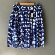 NWT COLLECTIF jasmine gingham daisy swing womens skirt 16 blue white picnic cute