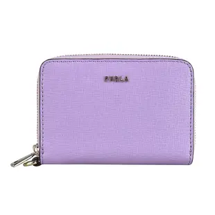 FURLA Babylon金字LOGO防刮牛皮2卡拉鍊錢包(薰衣草紫x灰)