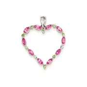 Sterling Silver Rhodium-plated Pink Tourmaline u0026 Tsavorite Heart Pendant