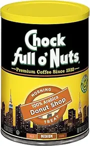 Chock Full o’Nuts Donut Shop Roast Ground Coffee, Light Roast - Arabica Coffee Beans – Mildly Roasted, Smooth-Flavored Breakfast Blend (10.2 Oz. Can)