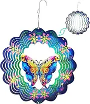 Hanging Wind Spinner Outdoor Metal Yard Decor Garden Art Decorations Kinetic Large Outside Sculpture Hummingbird Ornaments Bird 3d Lawn Mandala Spinning Spiral Christmas Gift Tree Butterfly Whirligigs