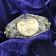 NEW Silver Goddess Queen Cuff Bracelet Amethyst Peridot Blue Topaz Art Statement