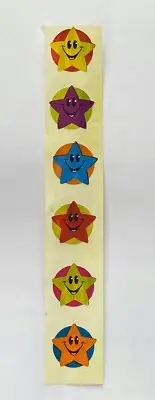Vintage 80’s Holographic Star | 6 Applause Reward Sticker Strip Red Blue Yellow