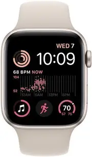 Apple Watch SE 2nd Gen (2022) - 32GB - GPS - 40mm - Starlight - Aluminum - Starlight - Sport Band - Small/Medium Size - Rubber - Refurbished (Excellent Condition)