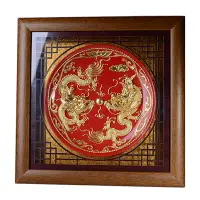 在飛比找樂天市場購物網優惠-中國紅 漆線雕龍鳳紅盤陶瓷掛盤裝飾墻壁創意家居客廳工藝品