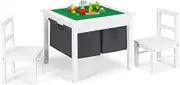 HONEY JOY 2-in-1 Kids Activity Table & Chair Set with Storage, Double-Sided Building Block Table w/2 Chairs, 2 Non-Woven Fabric Drawers, Kid Craft Table Set for Bedroom, Living Room, Playroom (White)
