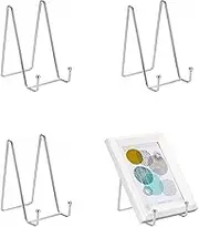 THJOPOKEEL 6 Inch Plate Stands For Display, 3 Packs, Silver Iron, Triangular Base, Powder Coated Finish, Multi-Use Display Stand