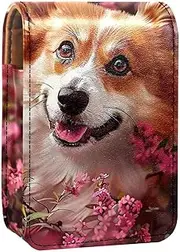 Lipstick Case,Portable Makeup Bag Cosmetic Pouch,Lipstick Holder Makeup Organizer,Welsh Animal Dog Flowers Field