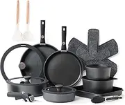 [SENSARTE] 24 Piece Pots and Pans Set, Nonstick Detachable Handle Cookware, Induction Kitchen Cookware Set with Removable Handle, Healthy Non Stick RV Cookware, Oven Safe, PFOA Free (Black)