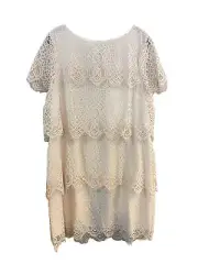 NEW Sundance Catalog Julia Tiered Lace Dress Size Large Short Sleeve Shift Cream