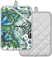 Forest Blue Butterflies Pot Holders for Kitchen Heat Resistant Potholder Mat Set of 2 Camping Pot Holder