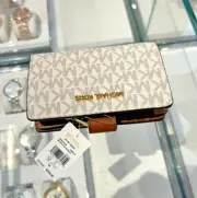 Michael Kors Medium Leather Bifold Zip Coin Credit Card Holder id Wallet Vanilla