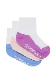 [Bonds] Bonds Toddler Cotton Logo Lightweight Quarter Crew Socks 3 Pack Size: 1-2 Years, Aussie Cotton 1-2 Years Multicolor