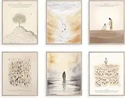 [TwoDays] Christian Wall Art, Bible Verses Wall Decor, Scripture Classroom Painting, Jesus Poster, Bible Story Artwork for Home. (8" X 10", Set of 6, UNFRAMED)