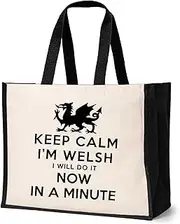 [Print4u] Keep Calm I'm Welsh Tote Bag Wales Lover Ladies Canvas Shopper Natural, Natural, L