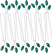 PAGOW 10pcs Green Rhinestone Hair Pin, Bobby Hair Pins For Brides, Crystal Rhinestone Wedding Hair Piece For Bridesmaids, Vintage Hair Accessories for Women and Girls (3.5 x 0.98 inch) Emerald Green