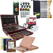 U.S. Art Supply Mega Wood Box Art Set with Solana Easel, 12 Color Acrylic Alu...