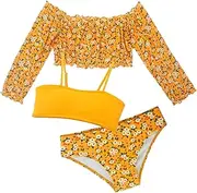 [FEOYA] Children's Summer Swimsuit Girls Bikini Sun Protection Three-Piece Swimsuit Bikini Tops Bikini Briefs Stretch Cover Up Airy Swimwear Lightweight Swimwear Cute Beachwear 130-160