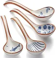 Asian Soup Spoon Ceramic Ramen Spoons Korean Spoons Porcelain Japanese Soup Spoon for Ramen Noodles Pho Miso Dumpling 4pcs (Style 1)