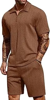 [COOFANDY] Men's 2 Pieces Outfits Casual Quarter Zip Polo Shirt and Shorts Set Athletic Jogging Summer Tracksuit