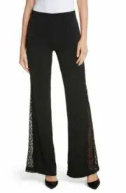 NWT ALICE OLIVIA SIDE LACE PANEL MANDY FLARE LEG BLACK PANTS SIZE 8 $395
