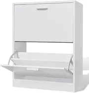 Modern Shoe Storage Cabinet with 2 Flip Drawers, 2-Tier Shoe Rack Storage Organizer for Entryway, Hallway & Bedroom, Wooden White