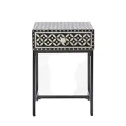 Belle Stella Bone Inlay Bedside Table w/ Drawer 45x65cm - Black