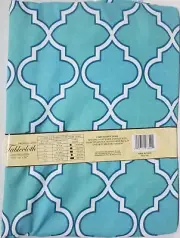 Printed Fabric Linen Tablecloth 54" x 54" Square, AQUA BLUE & WHITE TRELLIS, BH